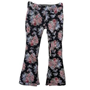 BETTY RIDES BLACK PINK FLORAL FLARED SNOWBOARD WINTER PANTS - S